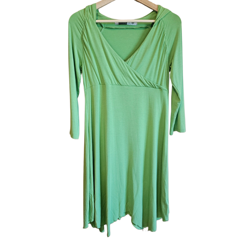 Athleta Medium Fresh Green Modal Spandex Hooded Draped Long Sleeve Dress